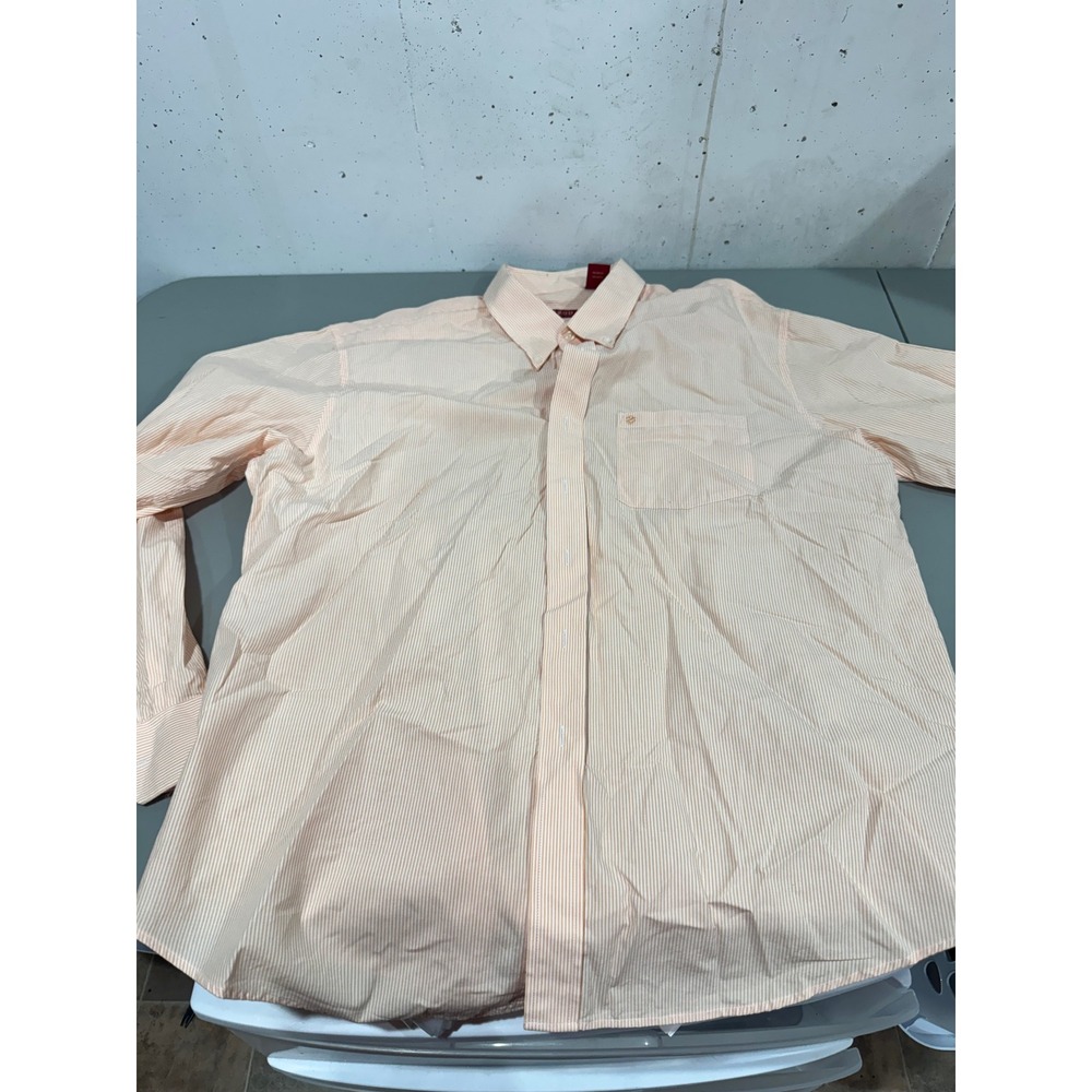 IZOD Mens Long‎ Sleeve Pinstripe Button Down Shirt Peach White XL